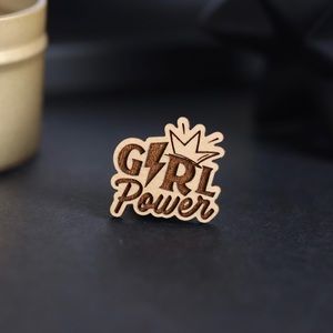 Girl Power Engrave Wood Pin